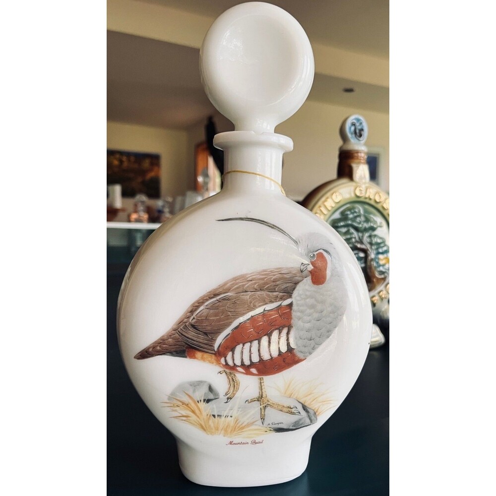 JW DANT Field Birds Decanter Series #4 Milk Glass Mountain Quail by Singer 1969